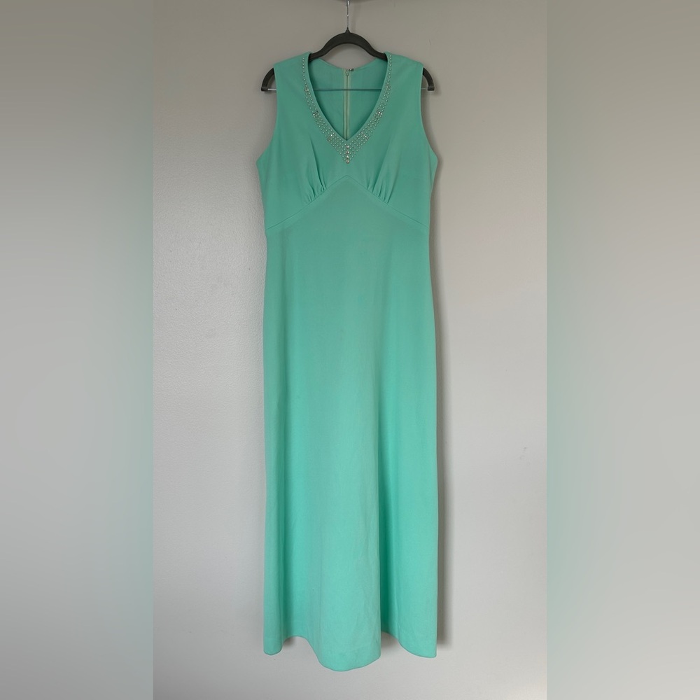 Vintage Miss Rubette Mint Green Beaded Maxi Dress